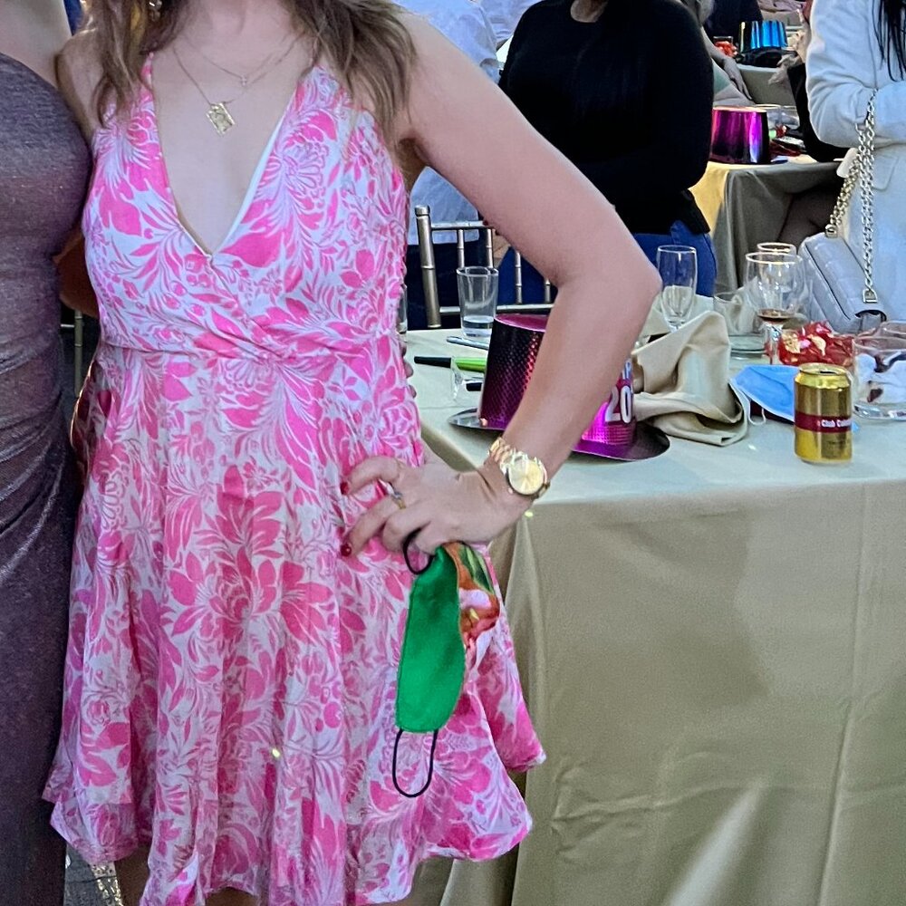 HOT PINK floral silky - COCKTAIL MINI Dress